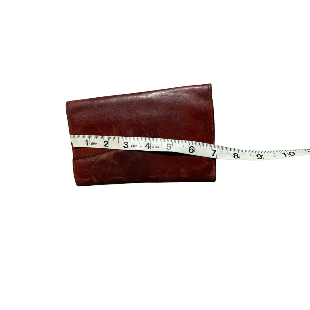 Vintage Rolfs Brown Leather Tri-Fold Clutch Wallet Kiss Lock Coin Purse Mahogany - Picture 3 of 10